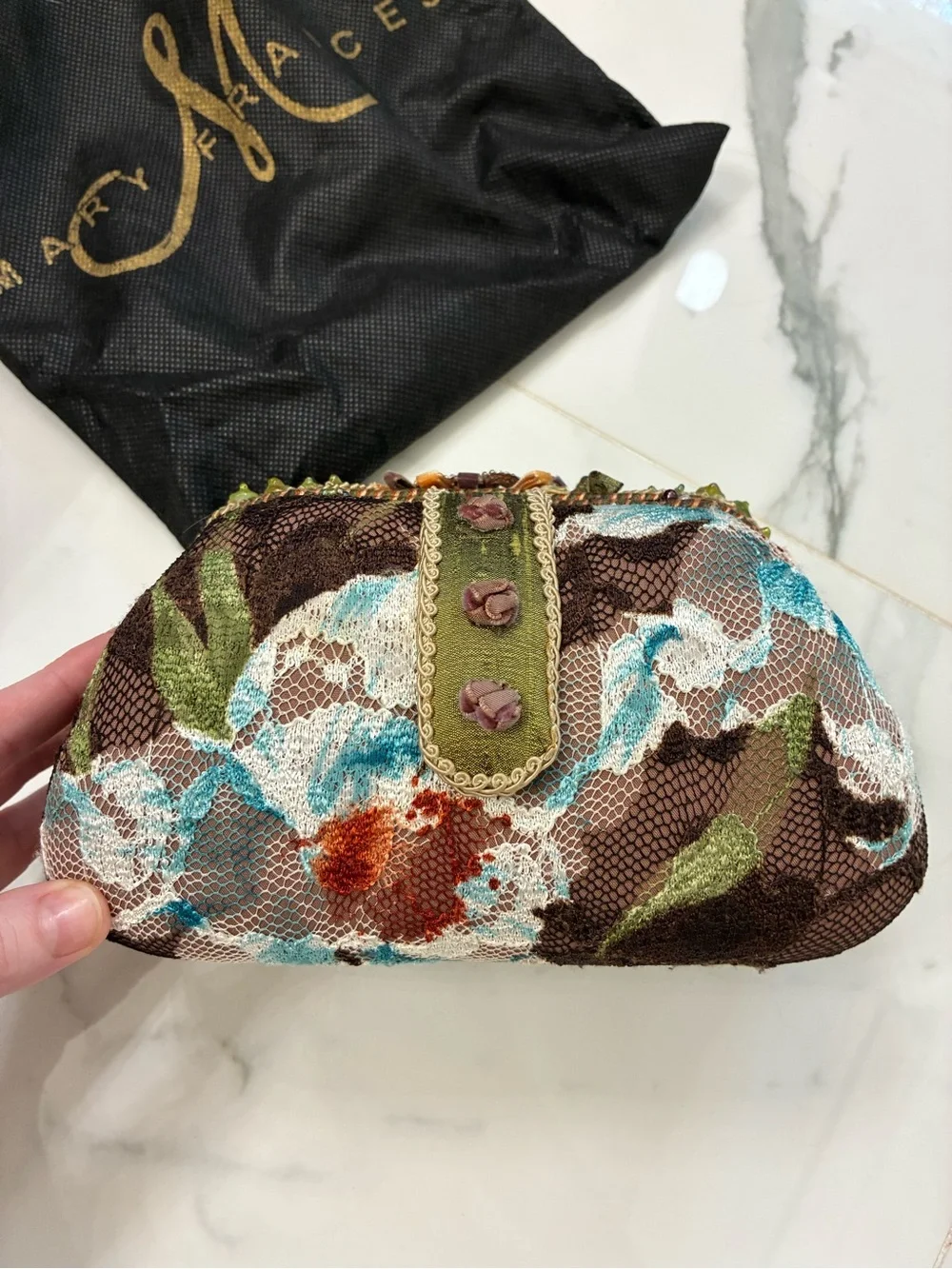 Mary Frances Multicolor Embellished Floral Beaded Clutch - Black Base